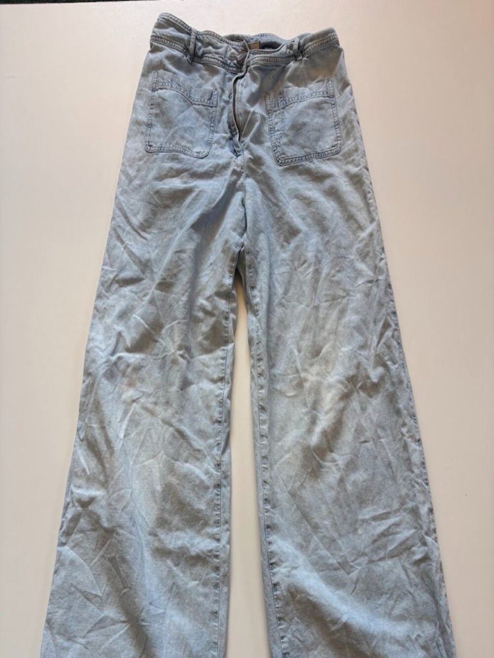 Sessun Manhatti Wide Leg Chambray Linen Blend Jeans Acid Wash High Rise
